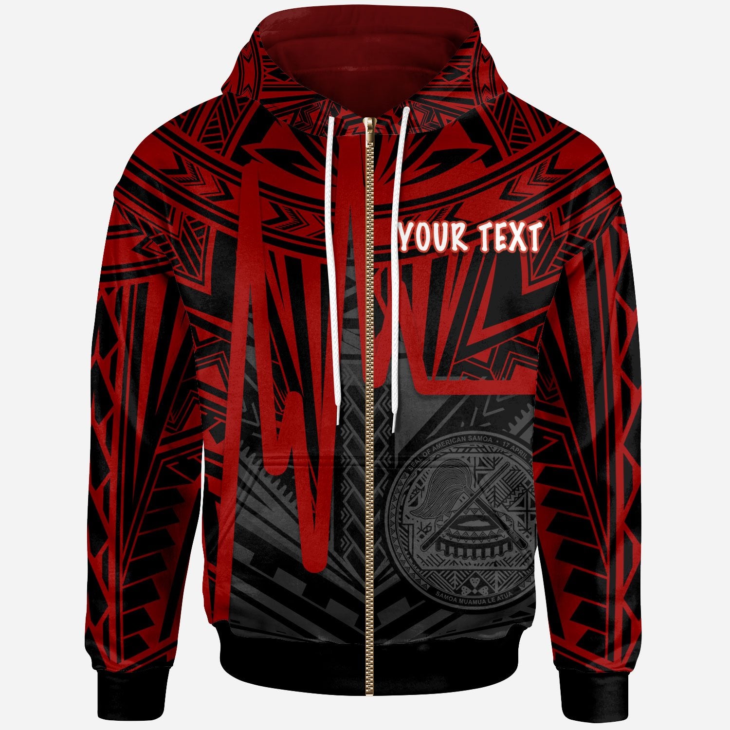 American Custom Samoa Zip up Hoodie Seal With Polynesian Pattern Heartbeat Style (Red) Unisex Red - Polynesian Pride