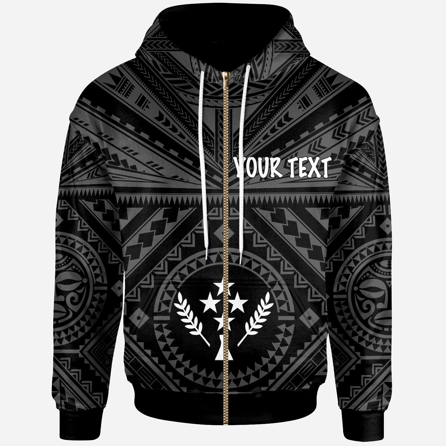 Kosrae Custom Zip up Hoodie Kosrae Flag In Polynesian Tattoo Style (Black) Unisex Black - Polynesian Pride