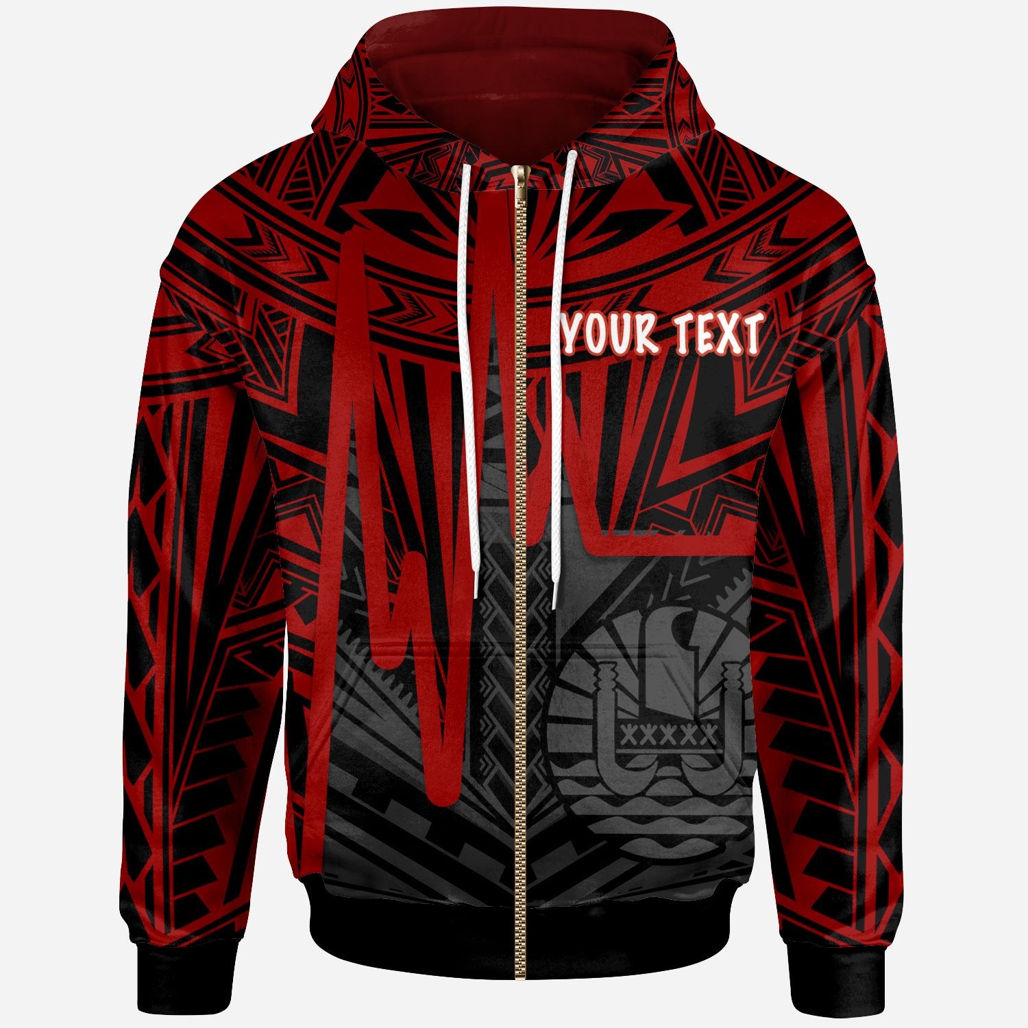 Tahiti Custom Zip up Hoodie Tahiti Seal In Heartbeat Patterns Style (Red) Unisex Red - Polynesian Pride