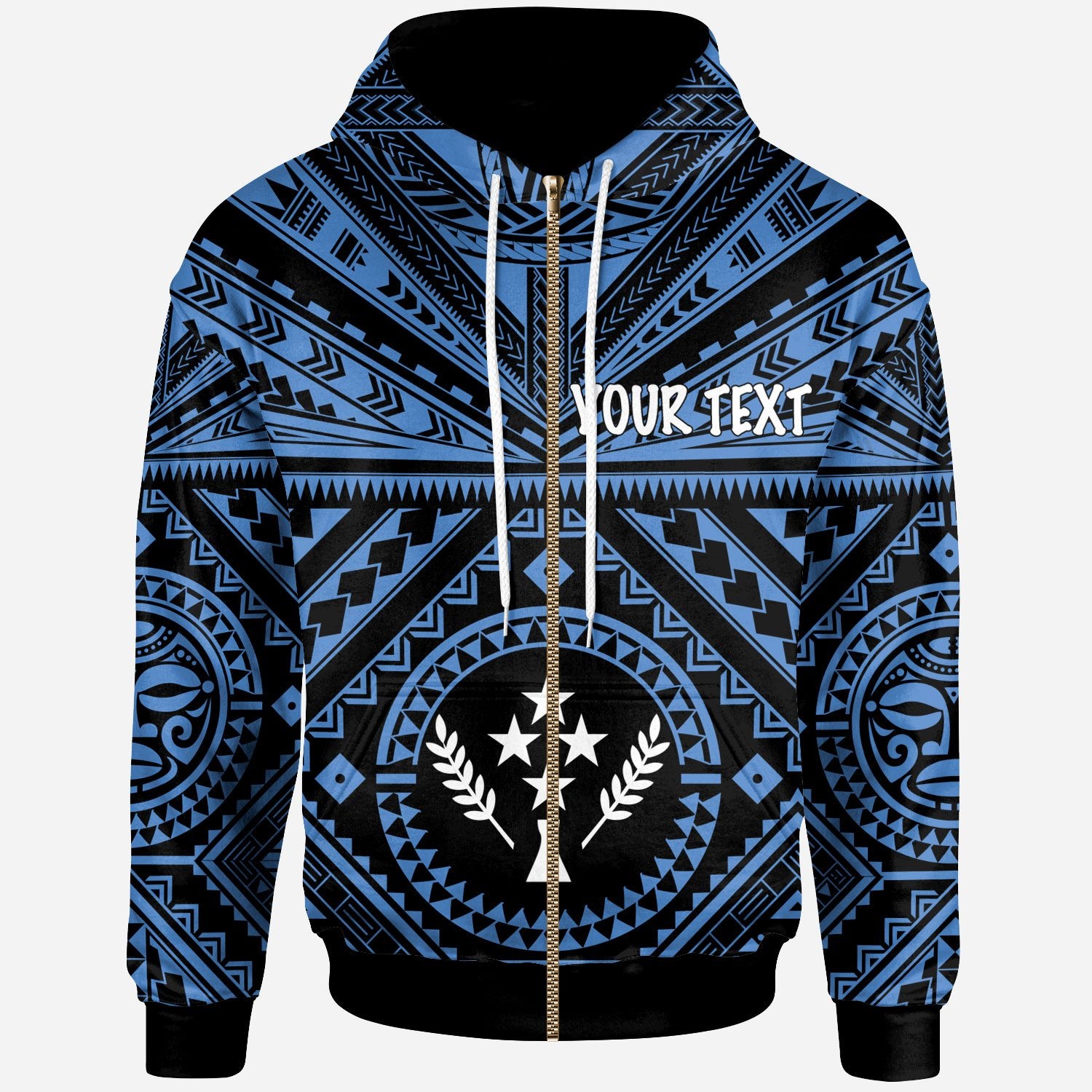 Kosrae Custom Zip up Hoodie Kosrae Flag In Polynesian Tattoo Style (Blue) Unisex Blue - Polynesian Pride