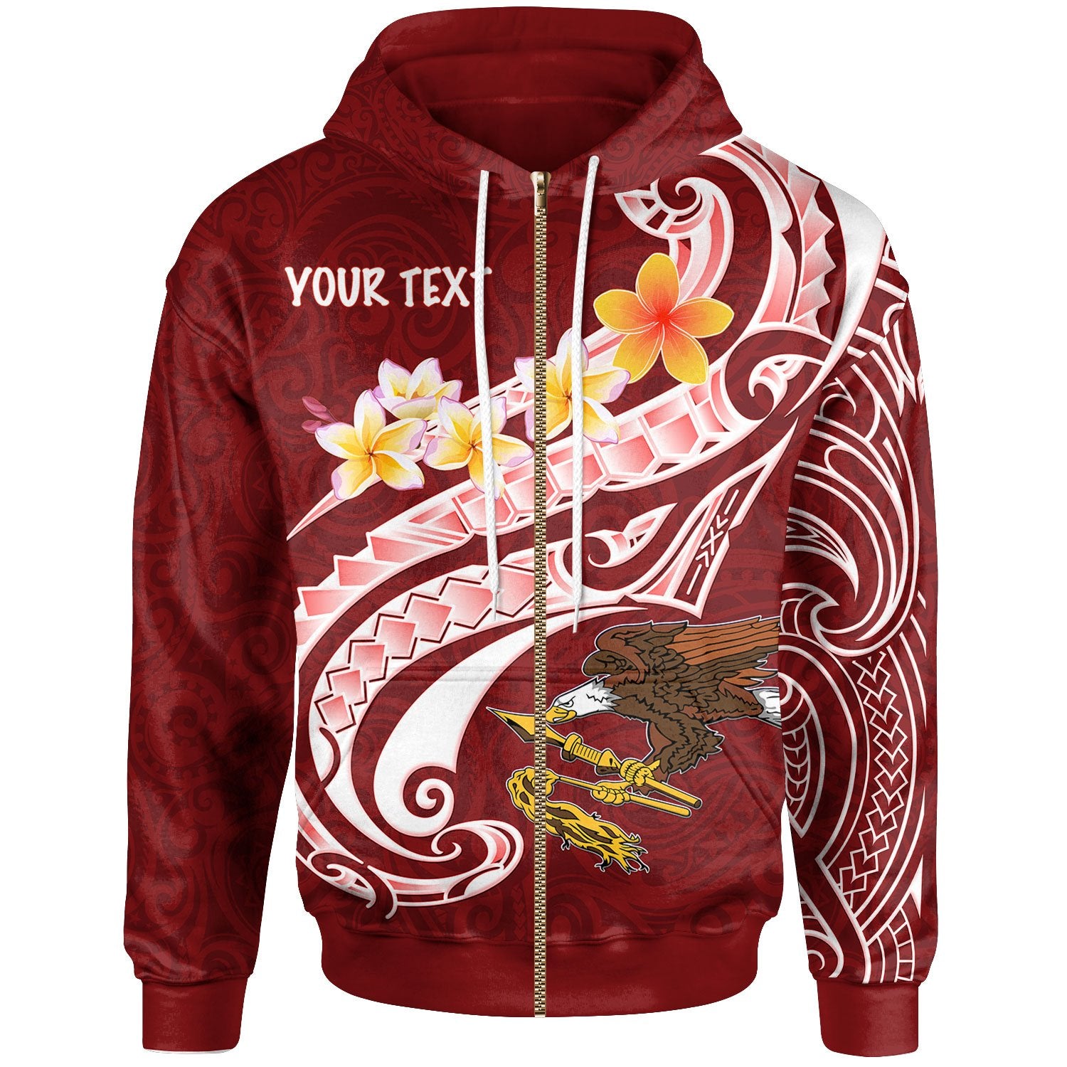 American Samoa Custom Zip up Hoodies AS Seal Polynesian Patterns Plumeria Unisex Red - Polynesian Pride