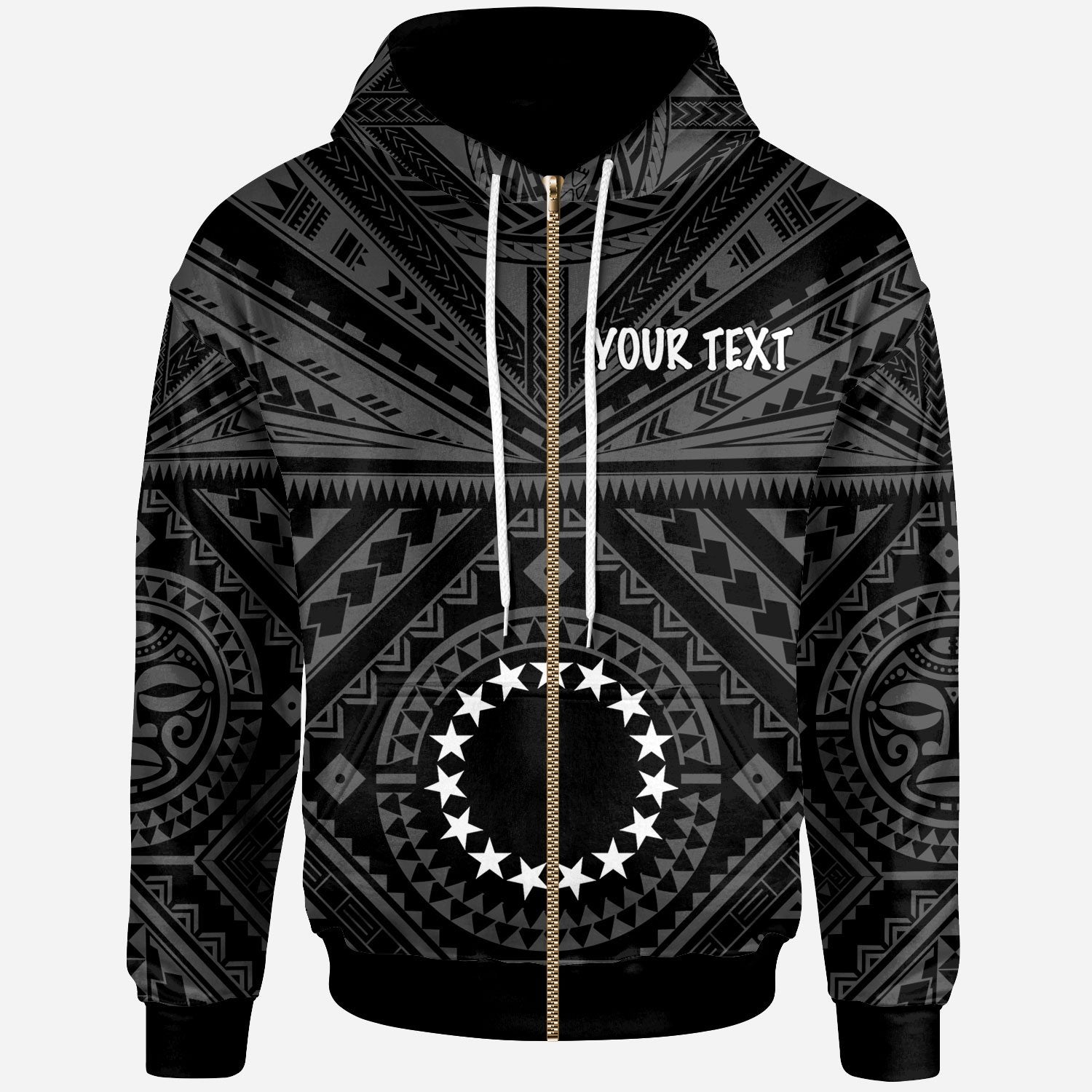 Cook Island Custom Zip up Hoodie Seal With Polynesian Tattoo Style (Black) Unisex Black - Polynesian Pride