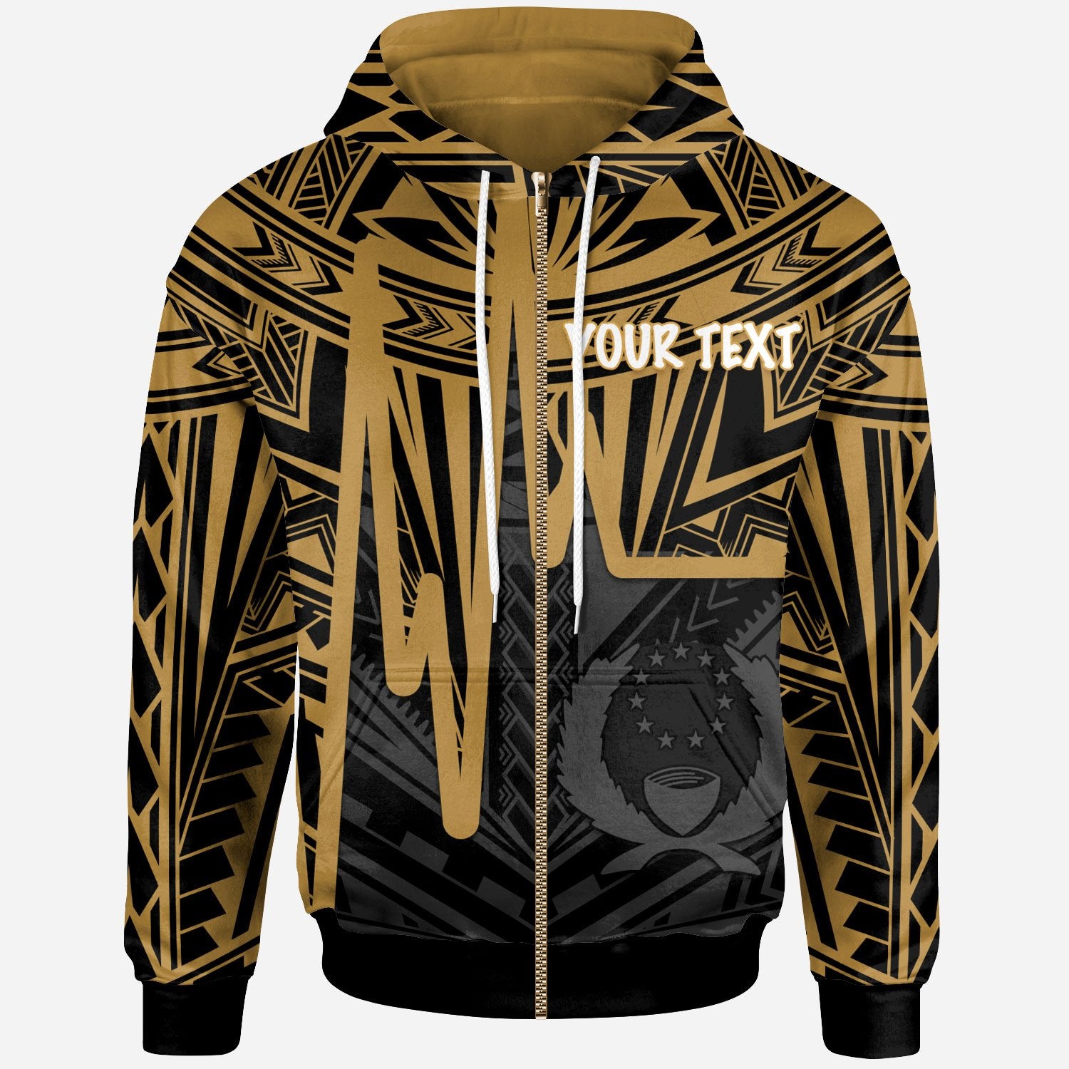 Pohnpei Custom Zip up Hoodie Pohnpei Seal In Heartbeat Patterns Style (Pohnpei Sp Pohnpei Seal In Heartbeat Patterns Style (Gold)) Unisex Gold - Polynesian Pride