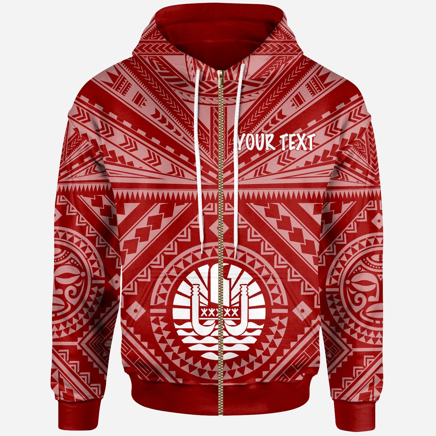 Tahiti Custom Zip up Hoodie Tahiti Seal In Polynesian Tattoo Style (Red) Unisex Red - Polynesian Pride