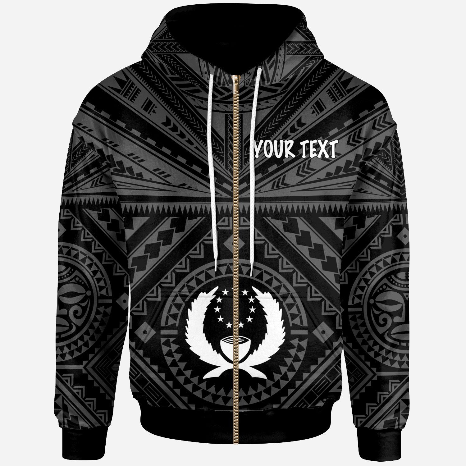 Pohnpei Custom Zip up Hoodie Pohnpei Seal With Polynesian Tattoo Style (Black) BN25 Unisex Black - Polynesian Pride