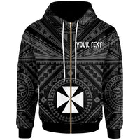 Wallis and Futuna Custom Zip up Hoodie Wallis and Futuna Seal With Polynesian Tattoo Style Unisex Black - Polynesian Pride