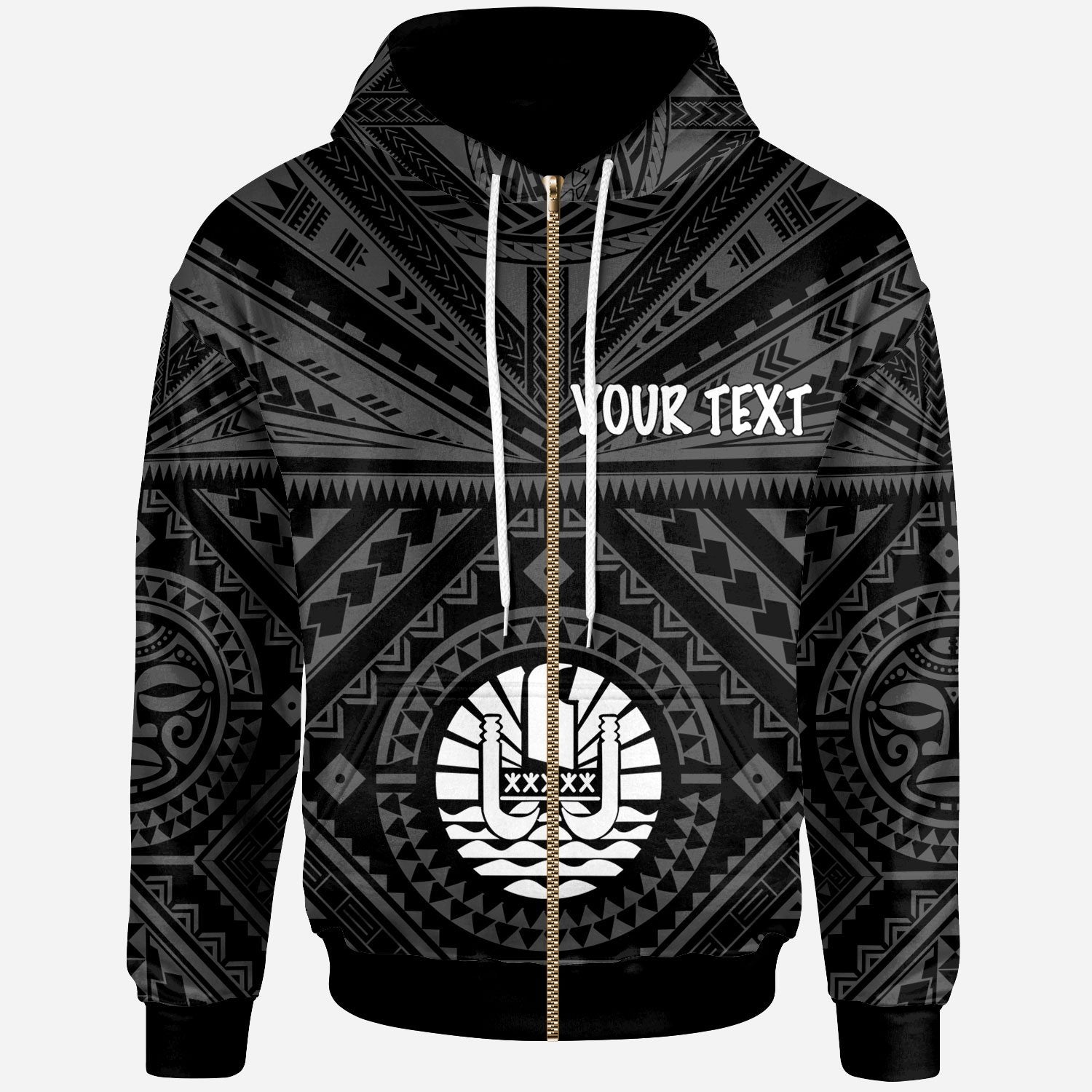 Tahiti Custom Zip up Hoodie Tahiti Seal In Polynesian Tattoo Style (Black) Unisex Black - Polynesian Pride