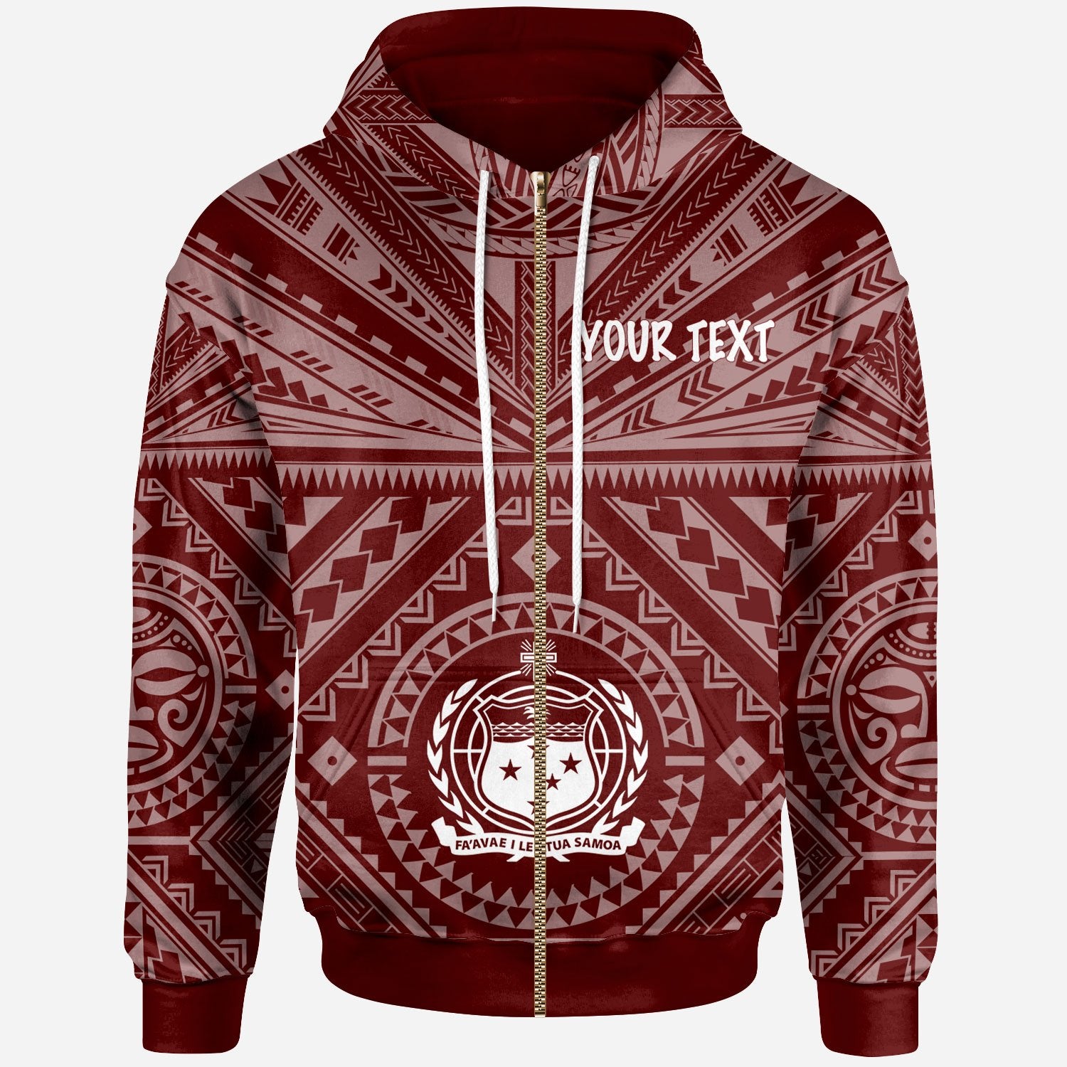 Samoa Custom Zip up Hoodie Samoa Seal In Polynesian Tattoo Style (Red) Unisex Red - Polynesian Pride