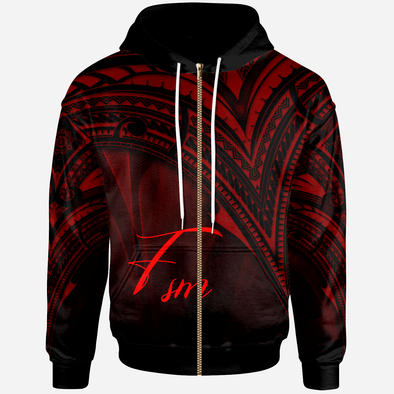 Federated States of Micronesia Zip Hoodie Red Color Cross Style Unisex Black - Polynesian Pride