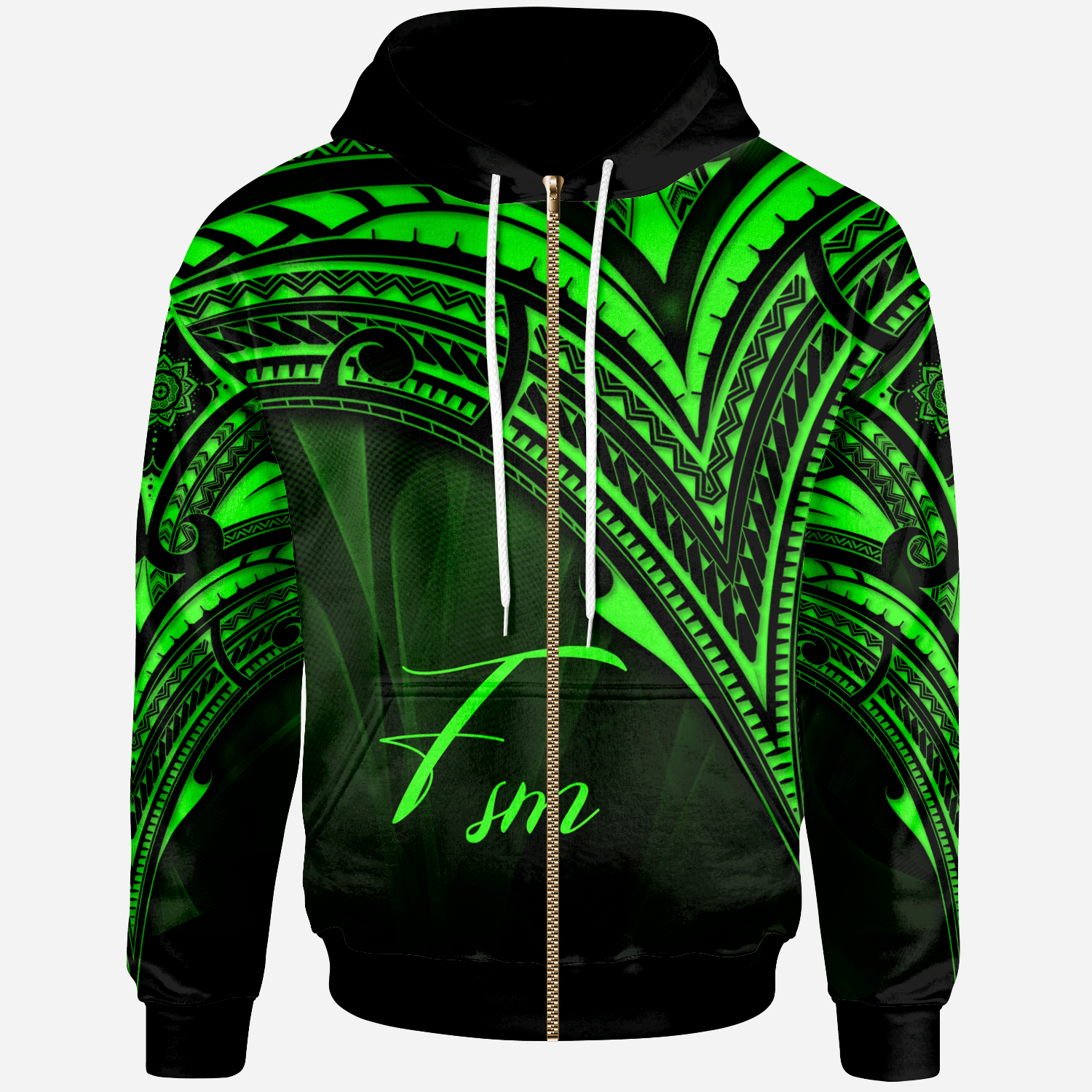 Federated States of Micronesia Zip Hoodie Green Color Cross Style Unisex Black - Polynesian Pride