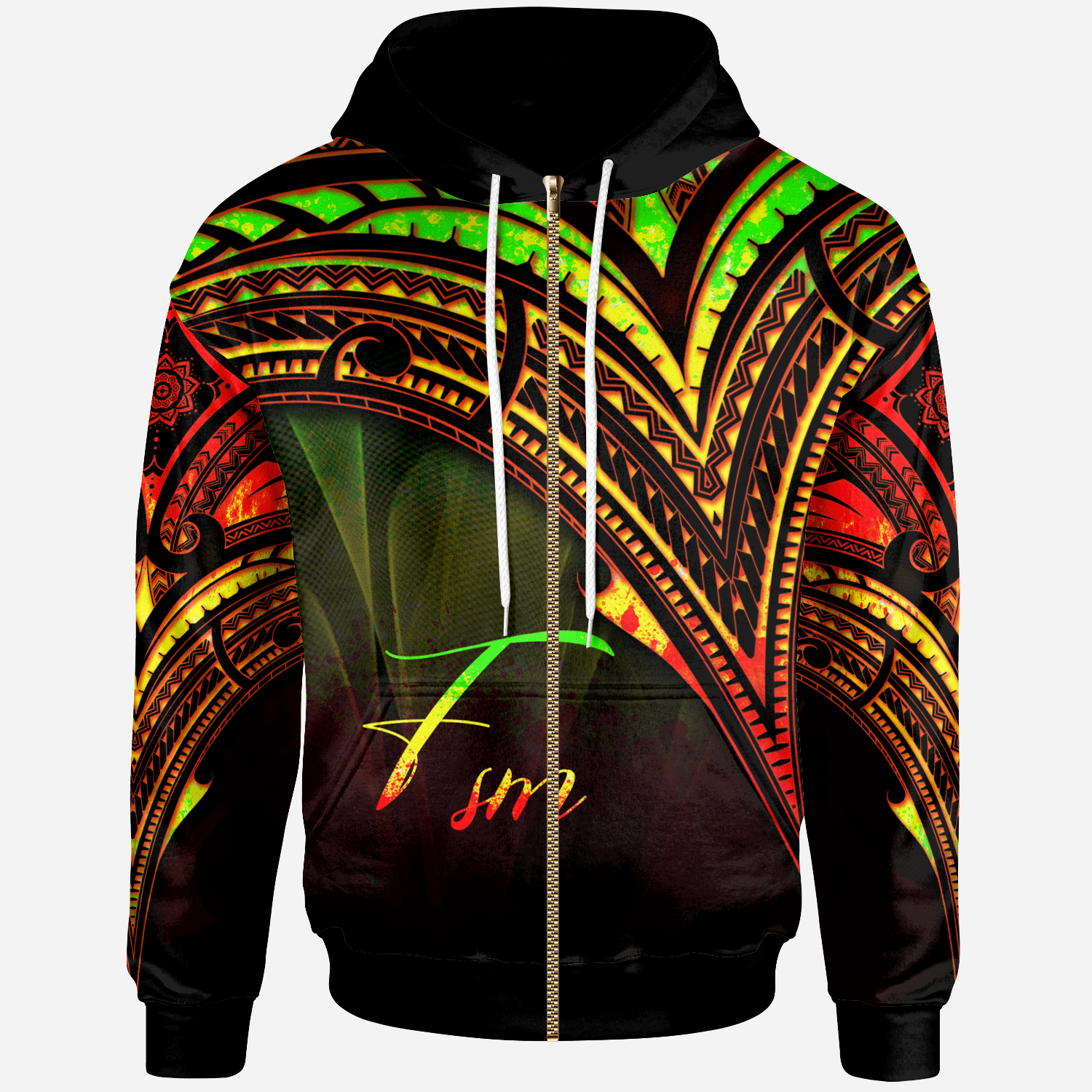 Federated States of Micronesia Zip Hoodie Reggae Color Cross Style Unisex Black - Polynesian Pride