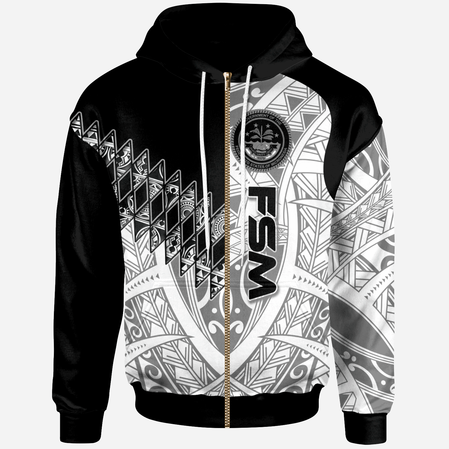 Federated States of Micronesia Zip Hoodie Symmetry Style Unisex Black - Polynesian Pride