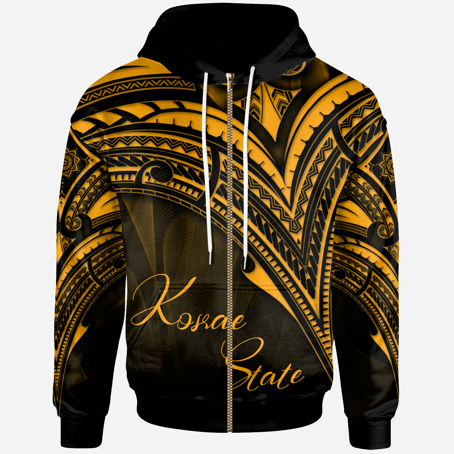 Kosrae State Zip Hoodie Gold Color Cross Style Unisex Black - Polynesian Pride