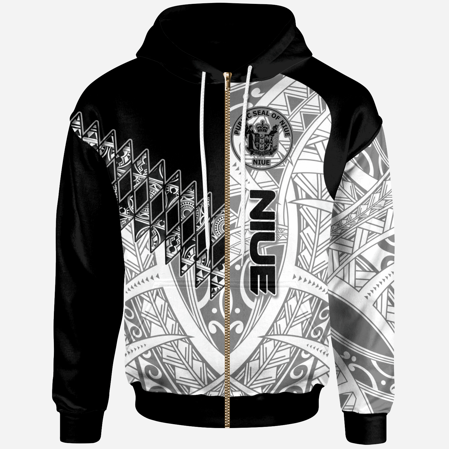 Niue Zip Hoodie Symmetry Style Unisex Black - Polynesian Pride