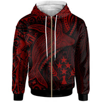 Kosrae Zip up Hoodie Humpback Whale & Coat of Arms Red Unisex Red - Polynesian Pride