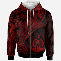 Vanuatu Zip up Hoodie Humpback Whale & Coat of Arms Red Unisex Red - Polynesian Pride