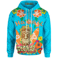 Hawaii Zip up Hoodie Aloha Hawaii Tiki Statue (Blue) Unisex Blue - Polynesian Pride