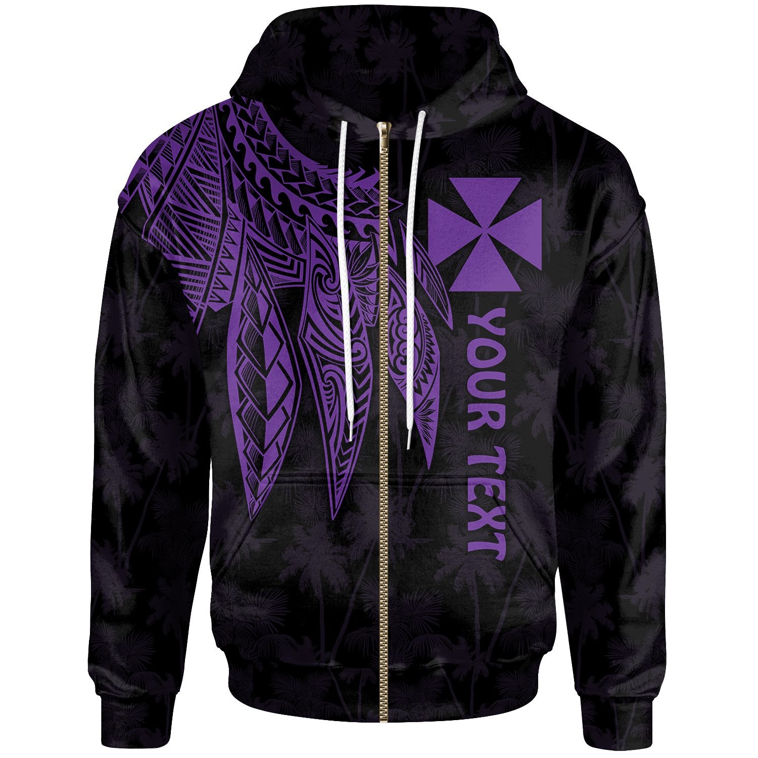 Wallis and Futuna Custom Zip up Hoodie Polynesian Wings Purple Unisex Purple - Polynesian Pride