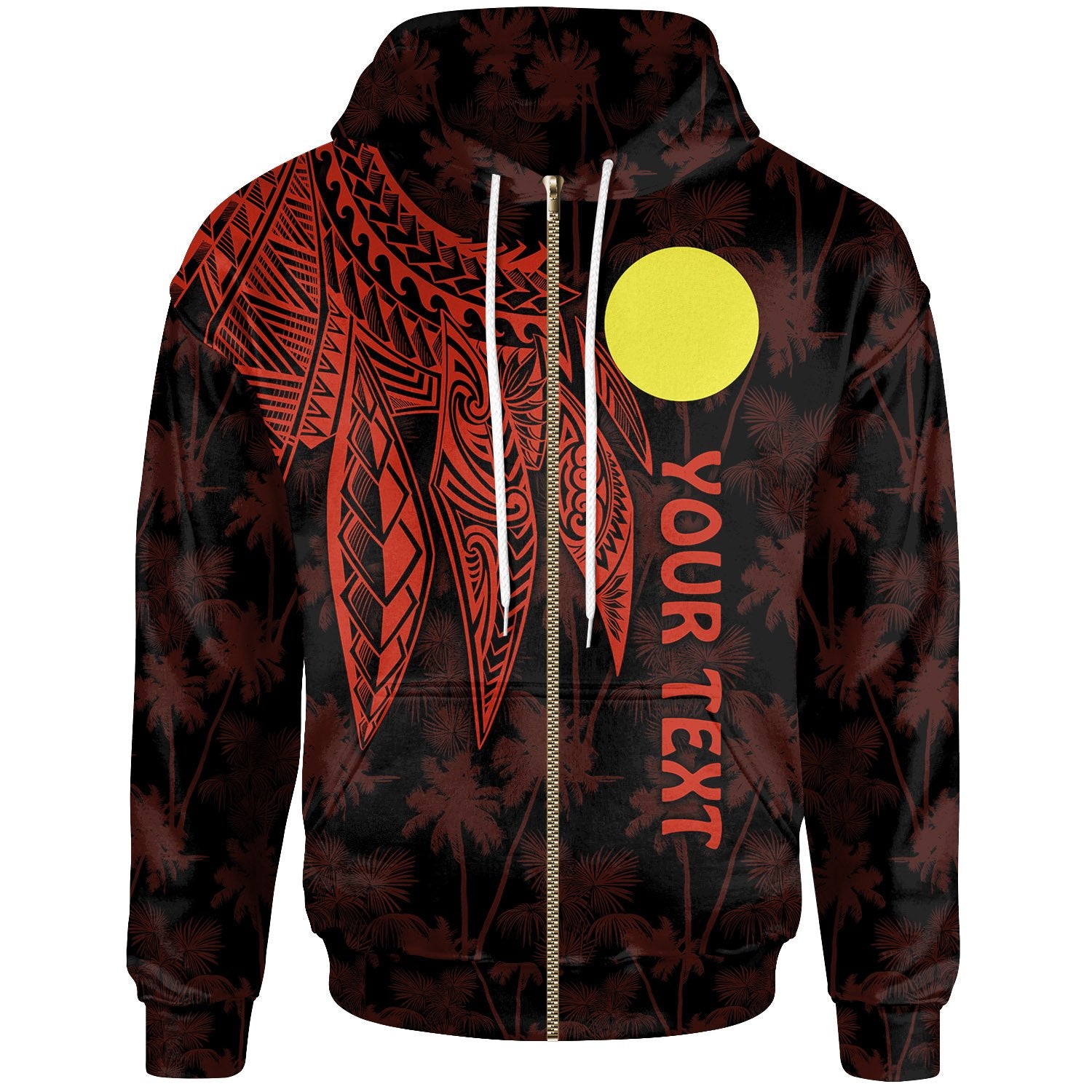 Palau Polynesian Custom Zip up Hoodie Polynesian Wings (Red) Unisex Red - Polynesian Pride