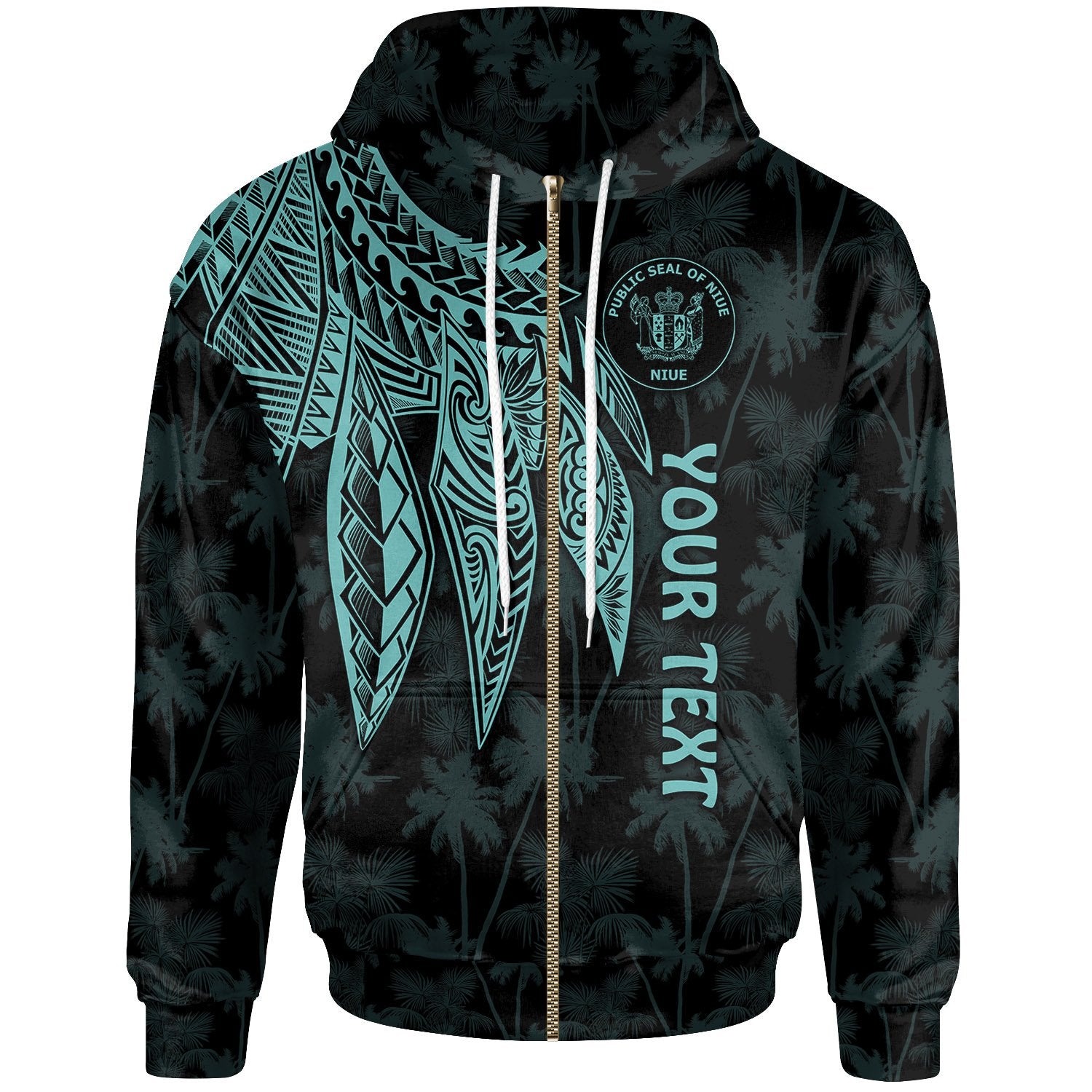 Niue Custom Zip up Hoodie Polynesian Wings (Turquoise) Unisex Turquoise - Polynesian Pride