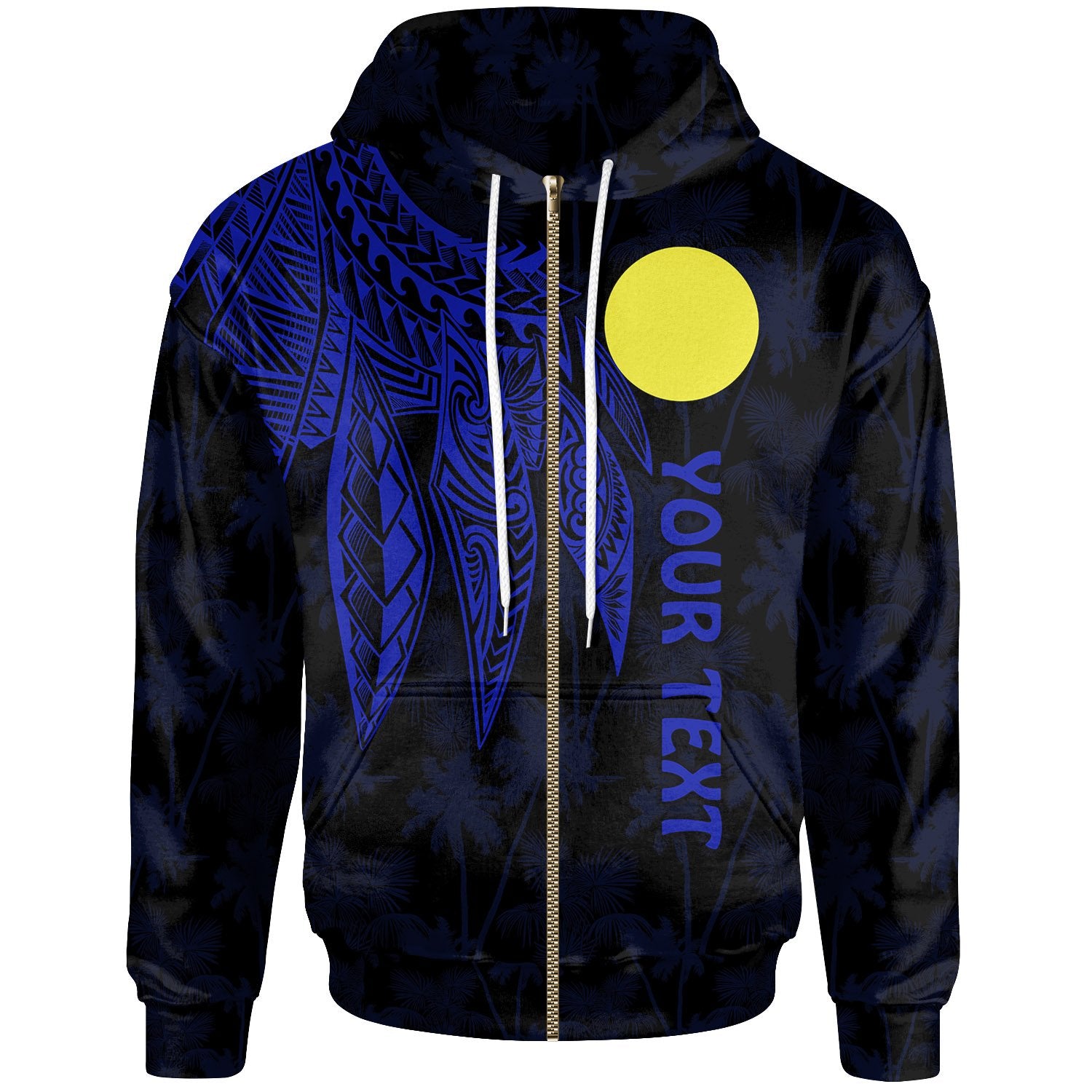 Palau Polynesian Custom Zip up Hoodie Polynesian Wings (Blue) Unisex Blue - Polynesian Pride