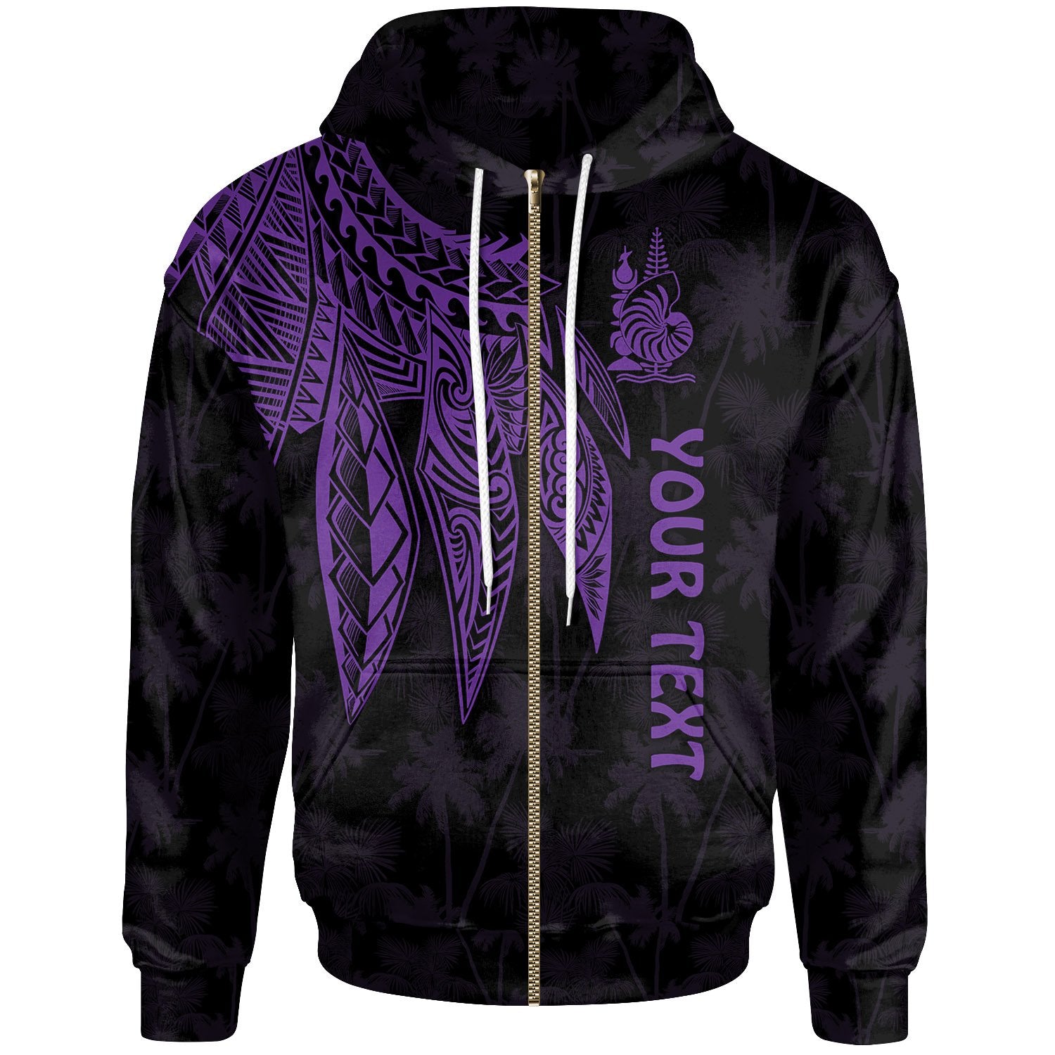 Wallis and Futuna Custom Zip up Hoodie Polynesian Wings Purple Unisex Purple - Polynesian Pride