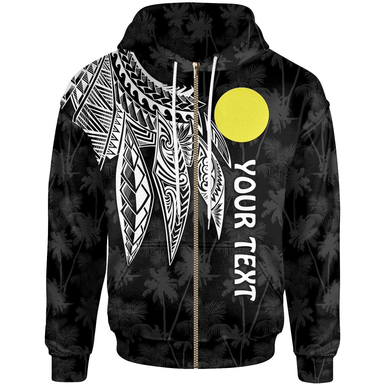 Palau Polynesian Custom Zip up Hoodie Polynesian Wings (White) Unisex White - Polynesian Pride