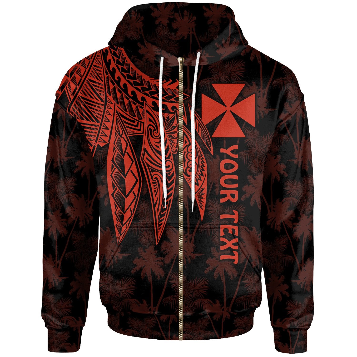 Wallis and Futuna Custom Zip up Hoodie Polynesian Wings Red Unisex Red - Polynesian Pride