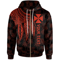 Wallis and Futuna Custom Zip up Hoodie Polynesian Wings Red Unisex Red - Polynesian Pride