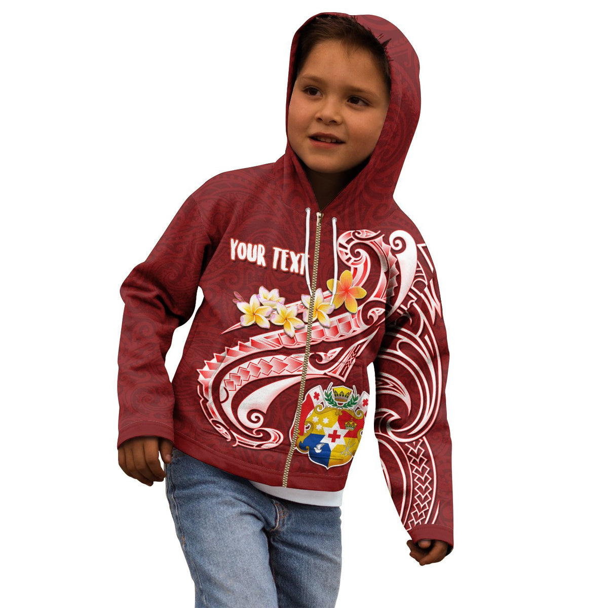 Tonga Custom Zip up Hoodie Tonga Coat of Arms With Polynesian Patterns - Polynesian Pride