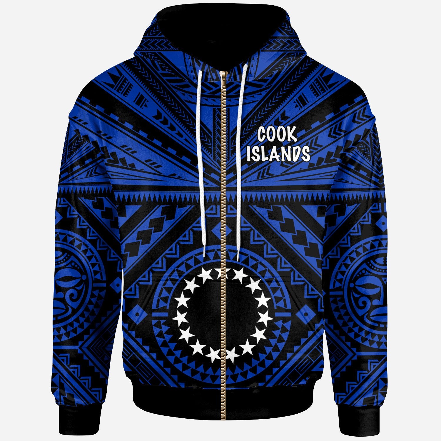 Cook Island Zip up Hoodie Seal With Polynesian Tattoo Style (Blue) Unisex Blue - Polynesian Pride