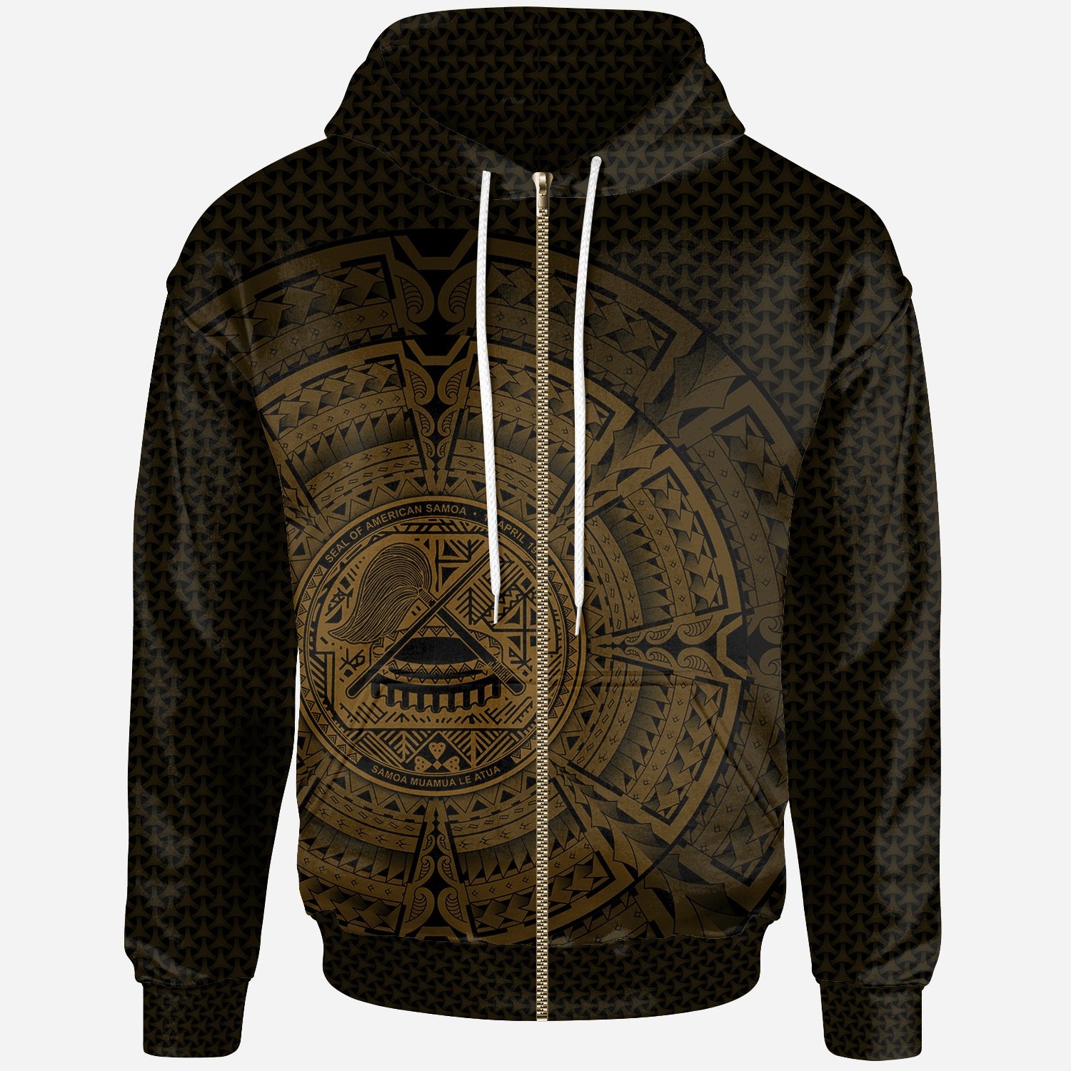 American Samoa Polynesian Zip up Hoodie Polynesian Circle (Golden) Unisex Blue - Polynesian Pride