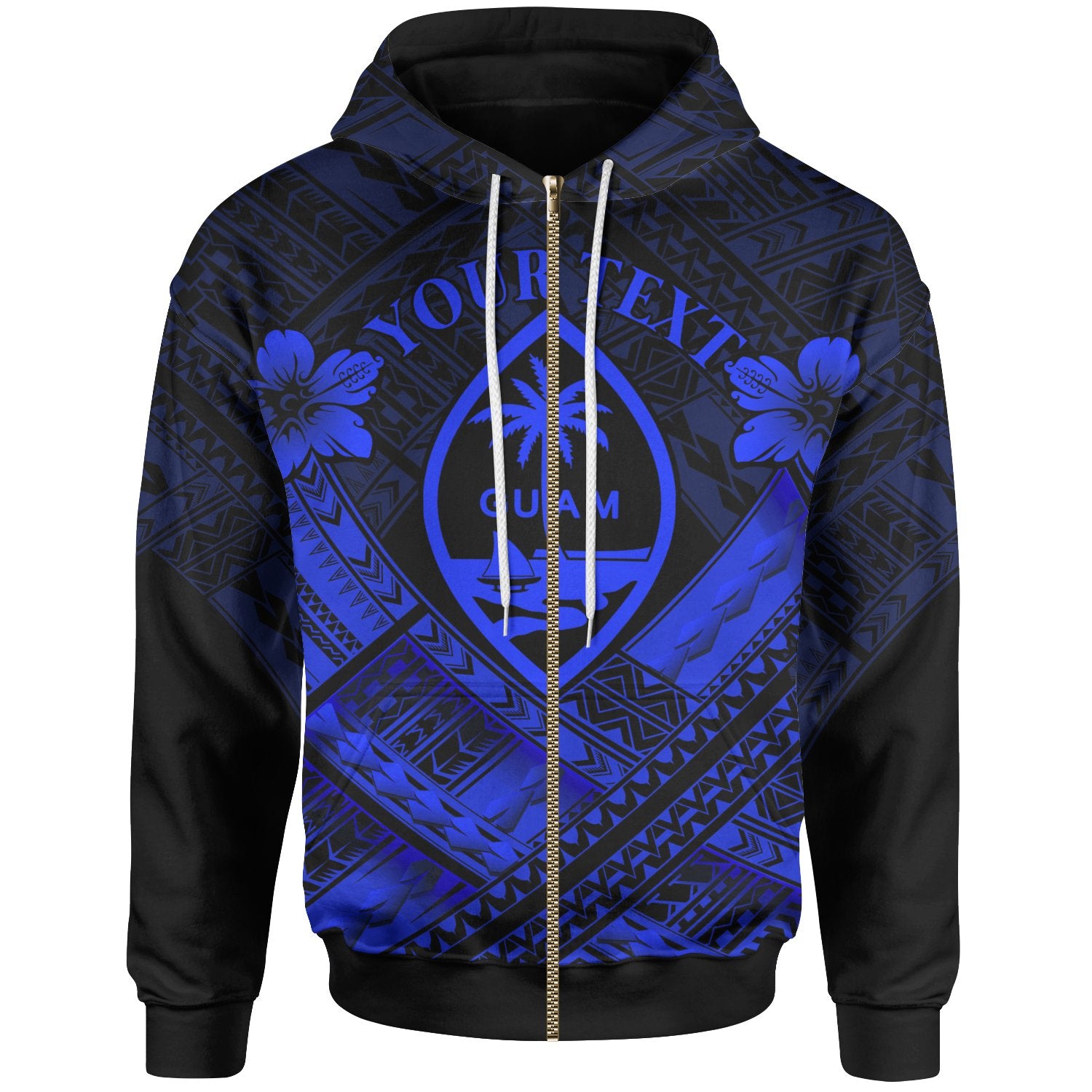 Guam Polynesian Custom Zip up Hoodie Guam Blue Seal Camisole Hibiscus Style Unisex Blue - Polynesian Pride