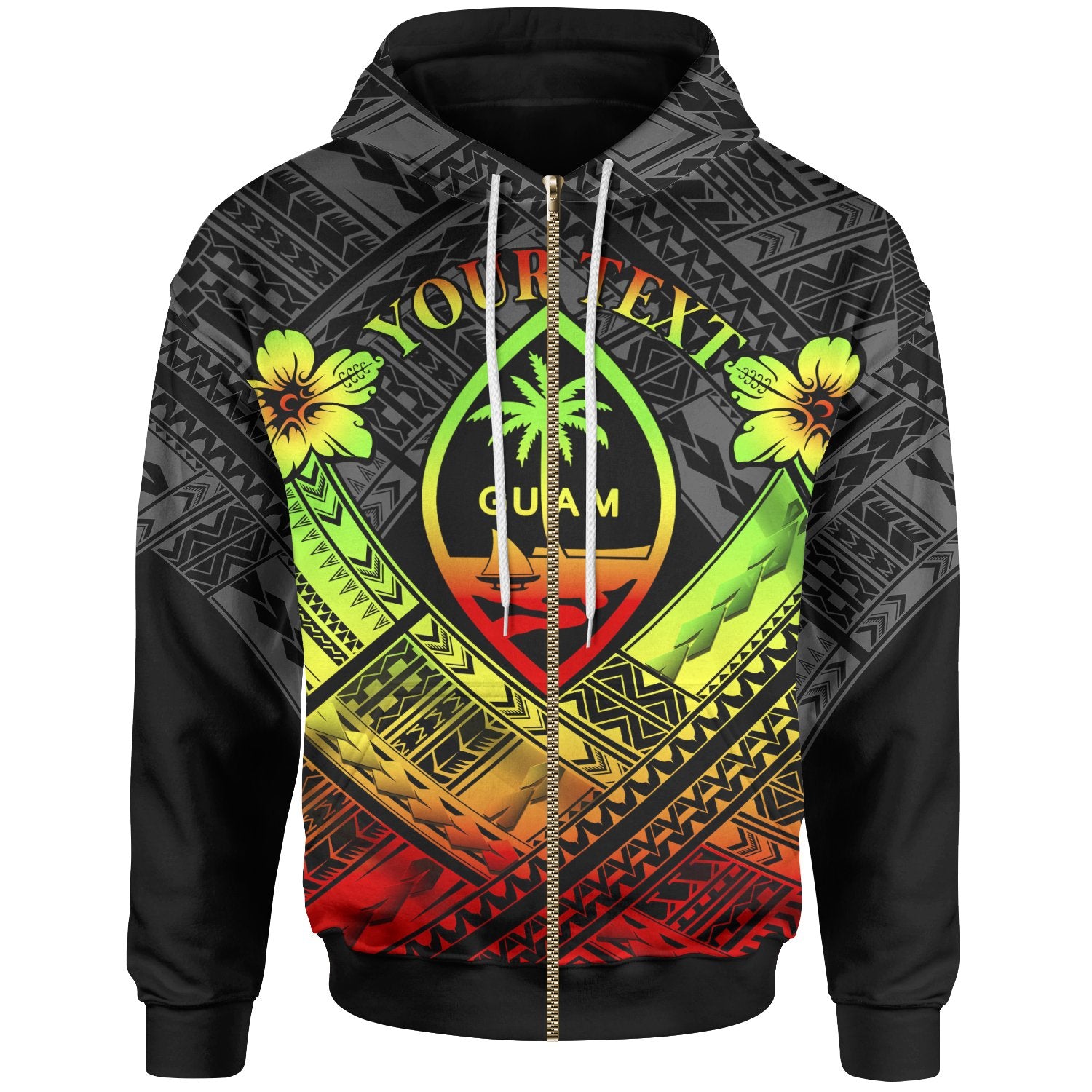 Guam Polynesian Custom Zip up Hoodie Guam Reggae Seal Camisole Hibiscus Style Unisex Reggae - Polynesian Pride