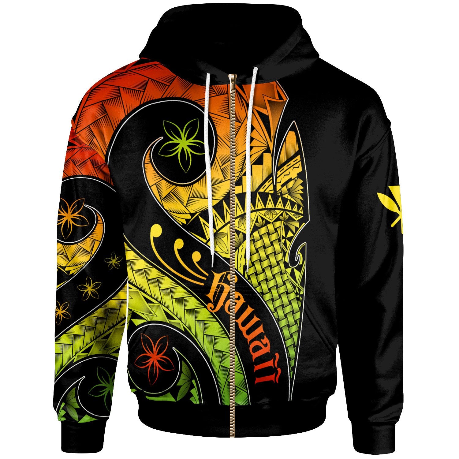 Hawaii Zip up Hoodie Hawaii Polynesian Decorative Patterns Unisex Black - Polynesian Pride