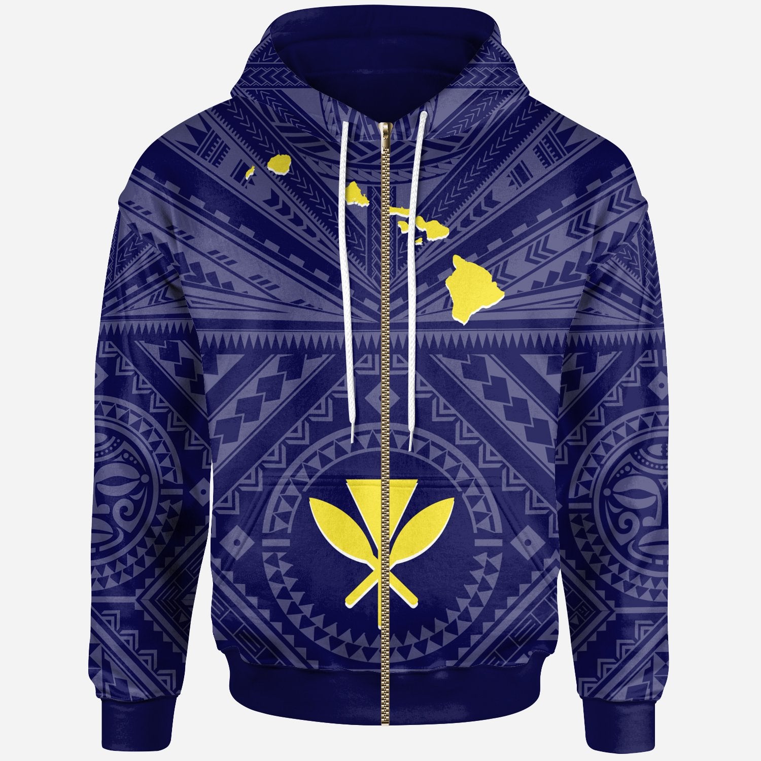 Hawaii Zip up Hoodie Hawaii Kanaka Maoli and Map (Blue) Unisex Blue - Polynesian Pride