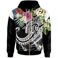 Kosrae Polynesian Zip up Hoodie Summer Plumeria (Black) Unisex Black - Polynesian Pride