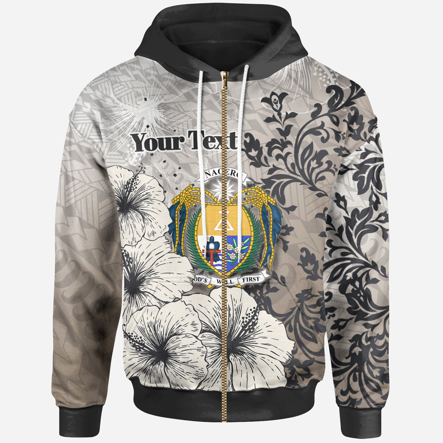 Nauru Zip Hoodie Custom Vintage Luxury Floral Style Unisex Nude - Polynesian Pride