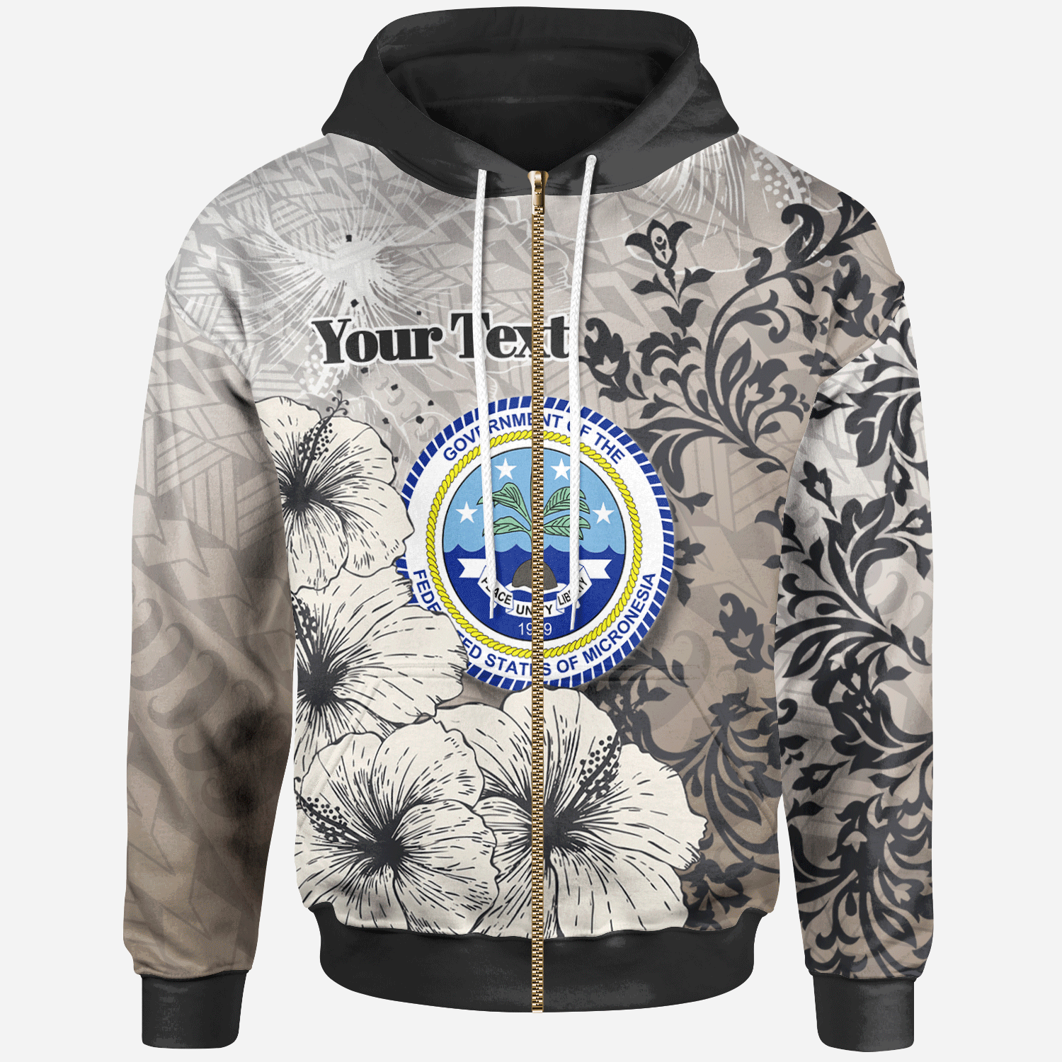 Federated States of Micronesia Zip Hoodie Custom Vintage Luxury Floral Style Unisex Nude - Polynesian Pride