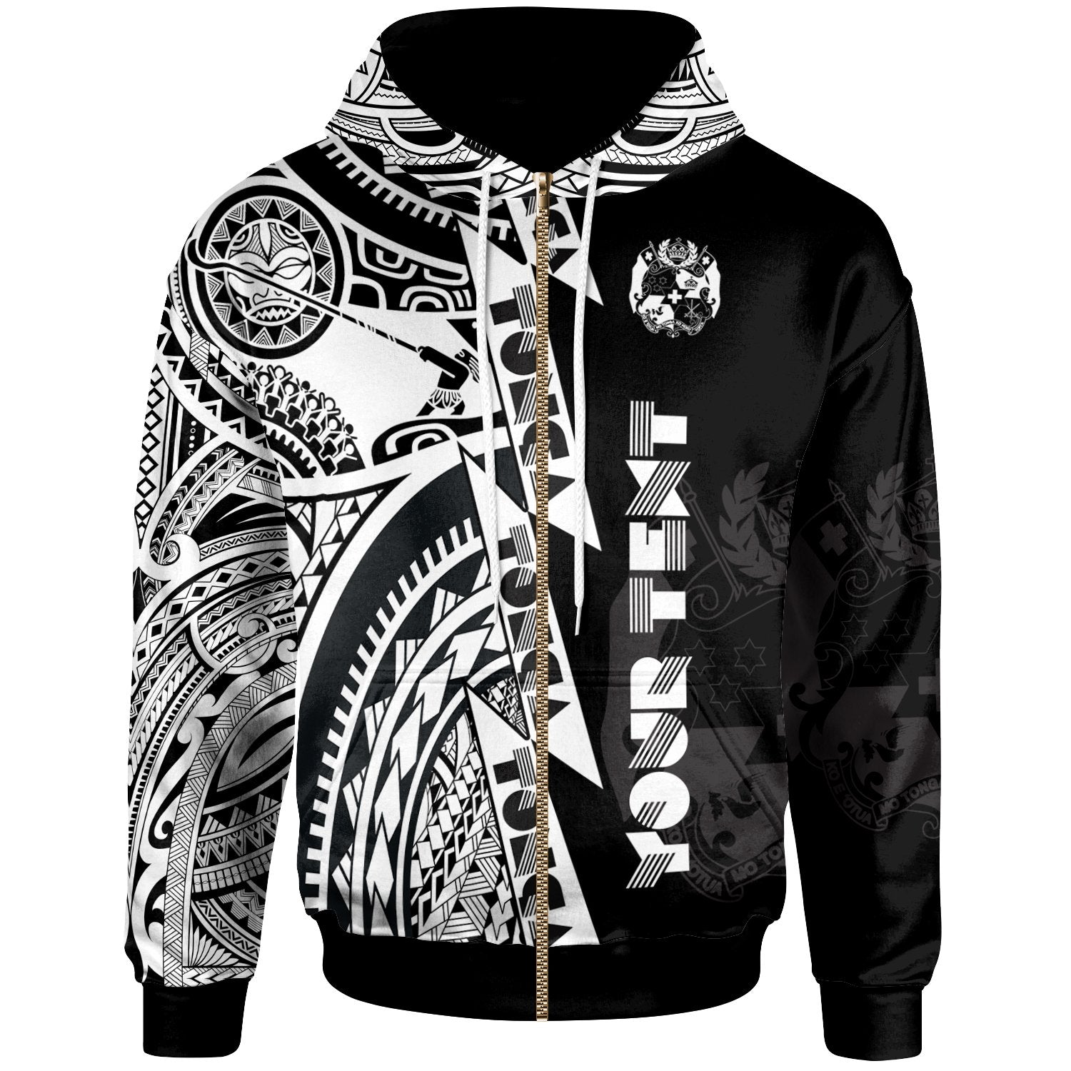 Custom Polynesian Tonga Zip up Hoodie Maui Moana Tattoo with Seal Tonga Unisex White - Polynesian Pride