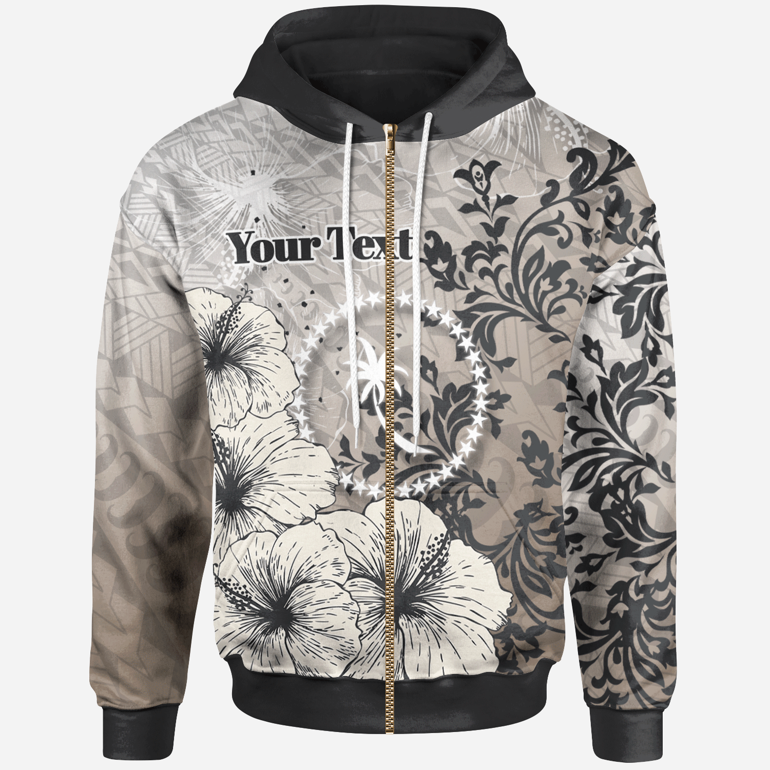 Chuuk State Zip Hoodie Custom Vintage Luxury Floral Style Unisex Nude - Polynesian Pride