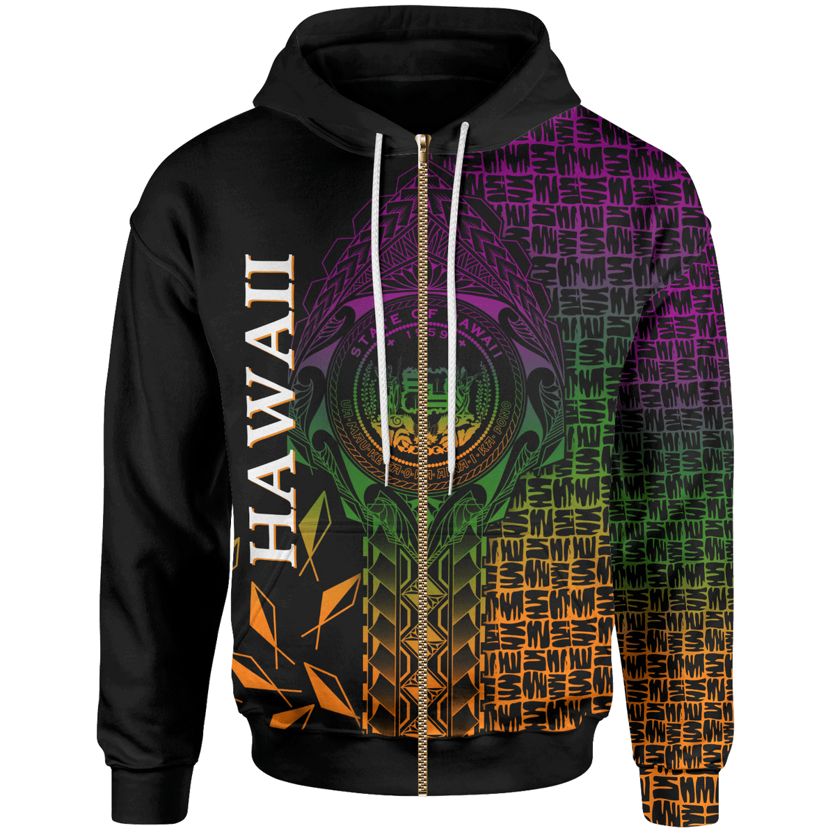 Hawaii Zip up Hoodie Hawaii Seal Rocket Style Unisex Black - Polynesian Pride