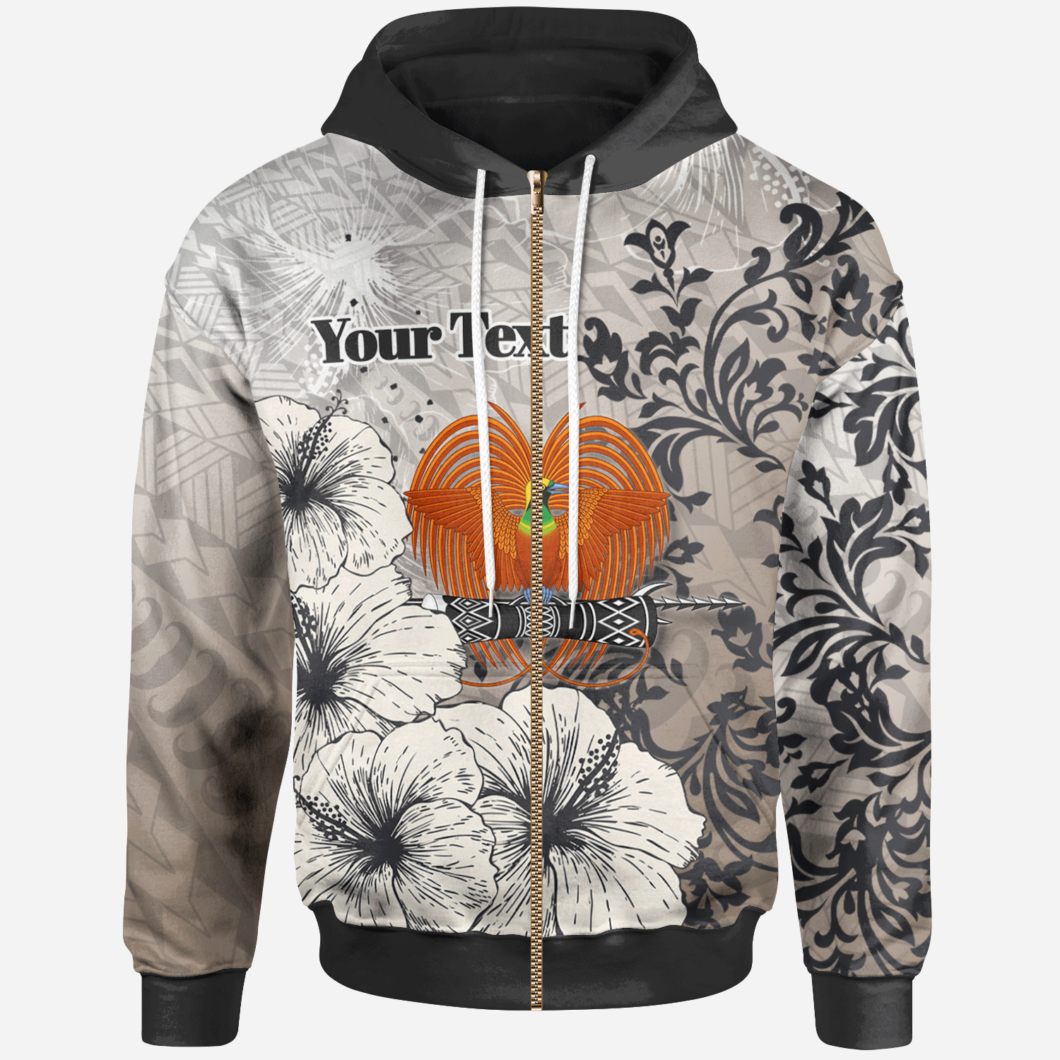 Papua New Guinea Zip Hoodie Custom Vintage Luxury Floral Style Unisex Nude - Polynesian Pride