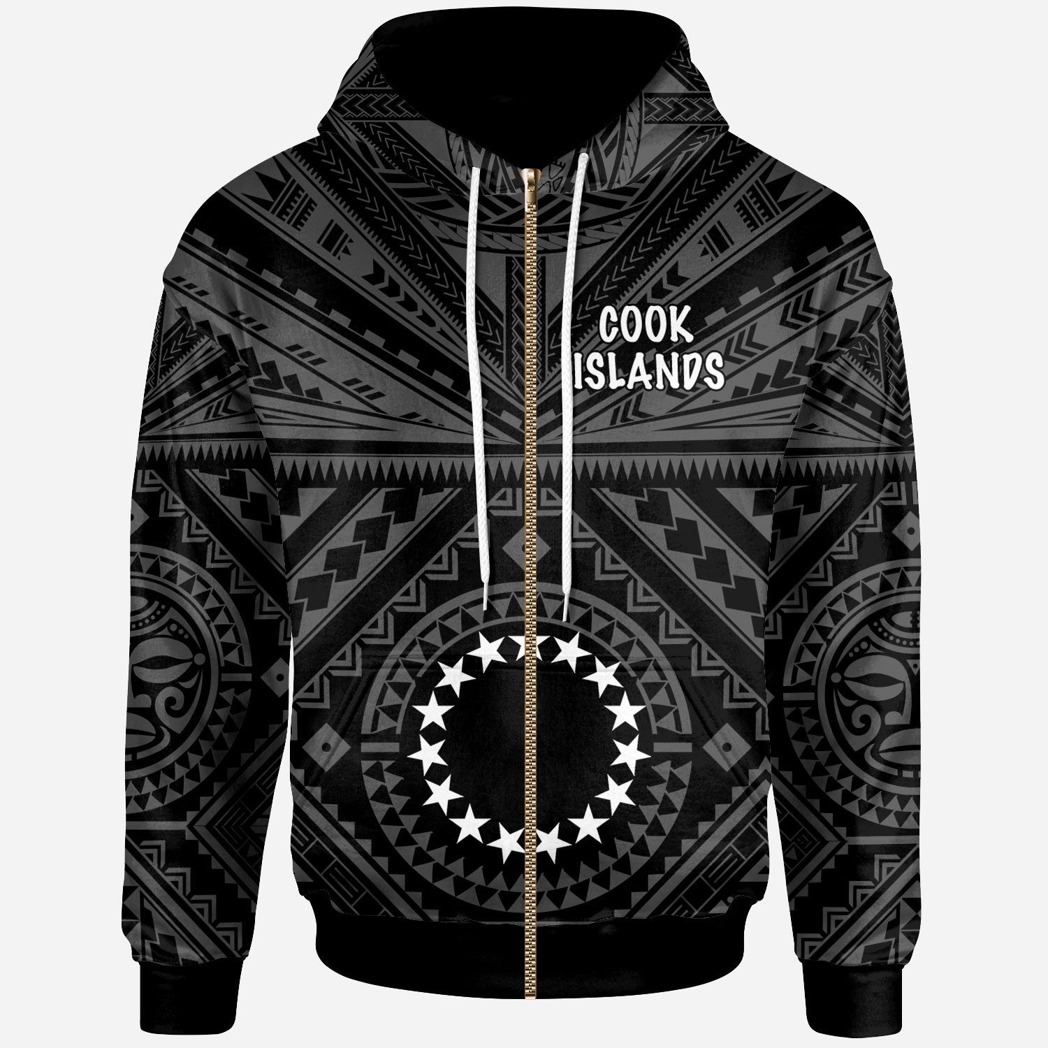 Cook Island Zip up Hoodie Seal With Polynesian Tattoo Style (Black) Unisex Black - Polynesian Pride