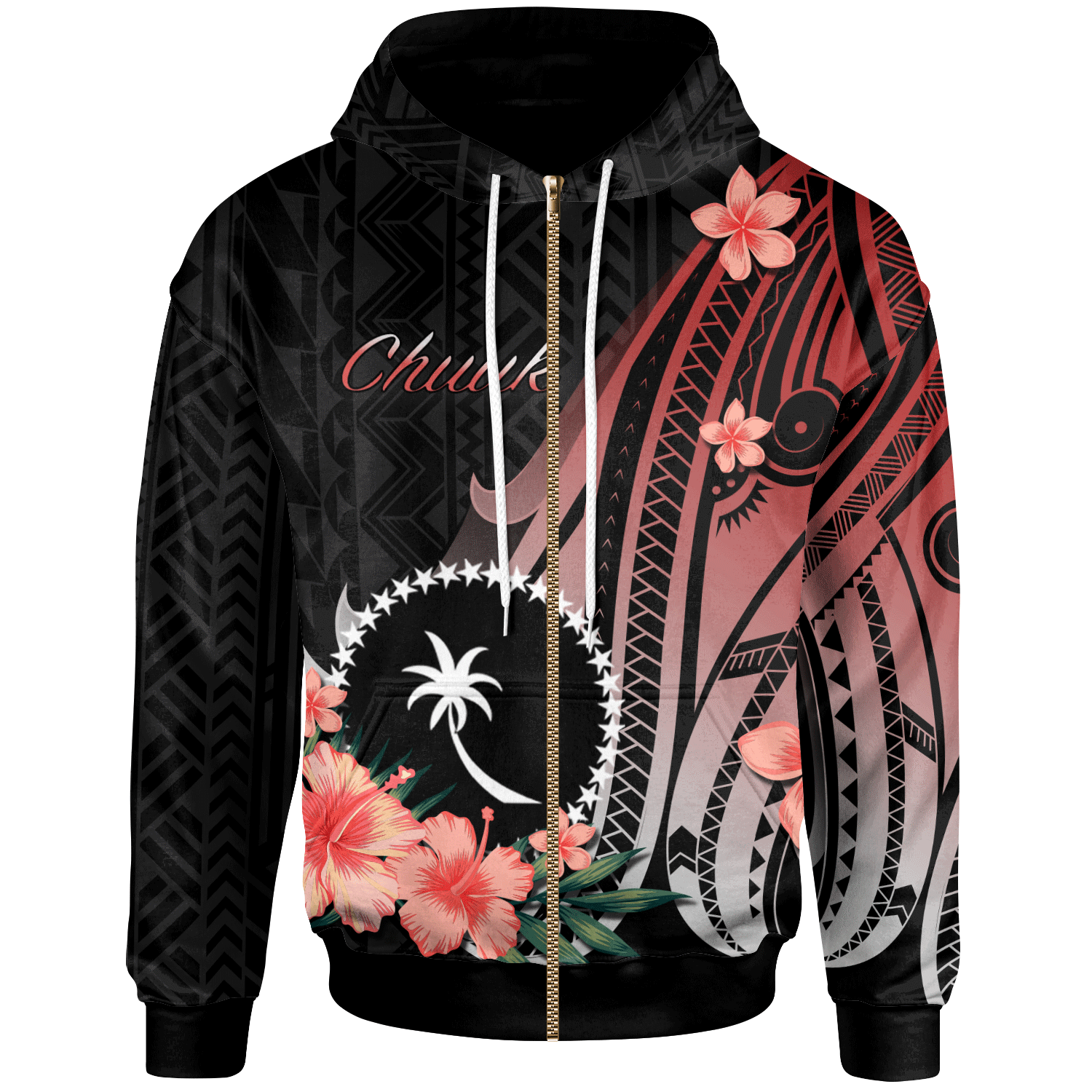 Chuuk Zip Hoodie Red Polynesian Hibiscus Pattern Style Unisex Red - Polynesian Pride