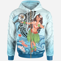 Niue Zip Hoodie Polynesian Girls With Shark Unisex Blue - Polynesian Pride