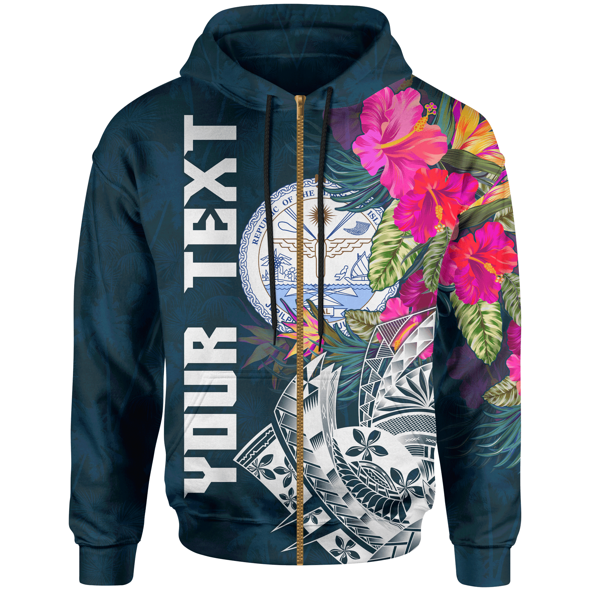 Marshall Islands Custom Zip up Hoodie Summer Vibes Unisex Blue - Polynesian Pride