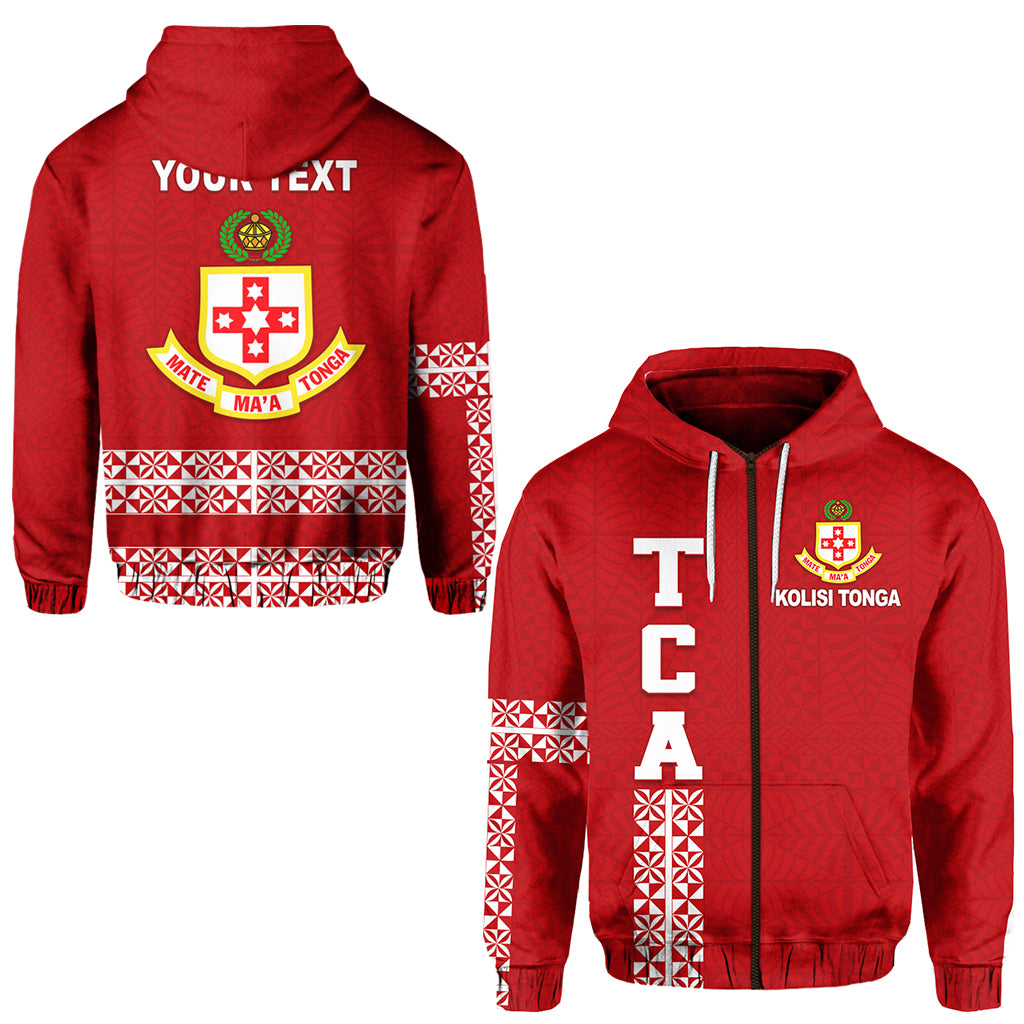 Custom Kolisi Tonga Zip Hoodie TCA LT13 Unisex Red - Polynesian Pride