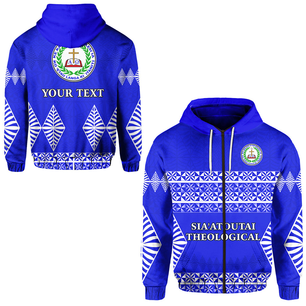 Custom Siaatoutai Theological College Zip Hoodie Tonga Pattern LT13 Unisex Blue - Polynesian Pride