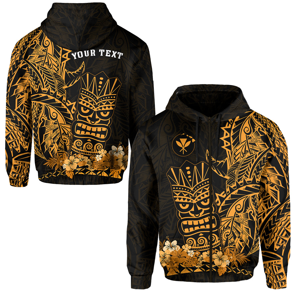 Custom Hawaii Polynesian Zip Hoodie Gold Tiki Masks Hawaiian LT13 Unisex Gold - Polynesian Pride